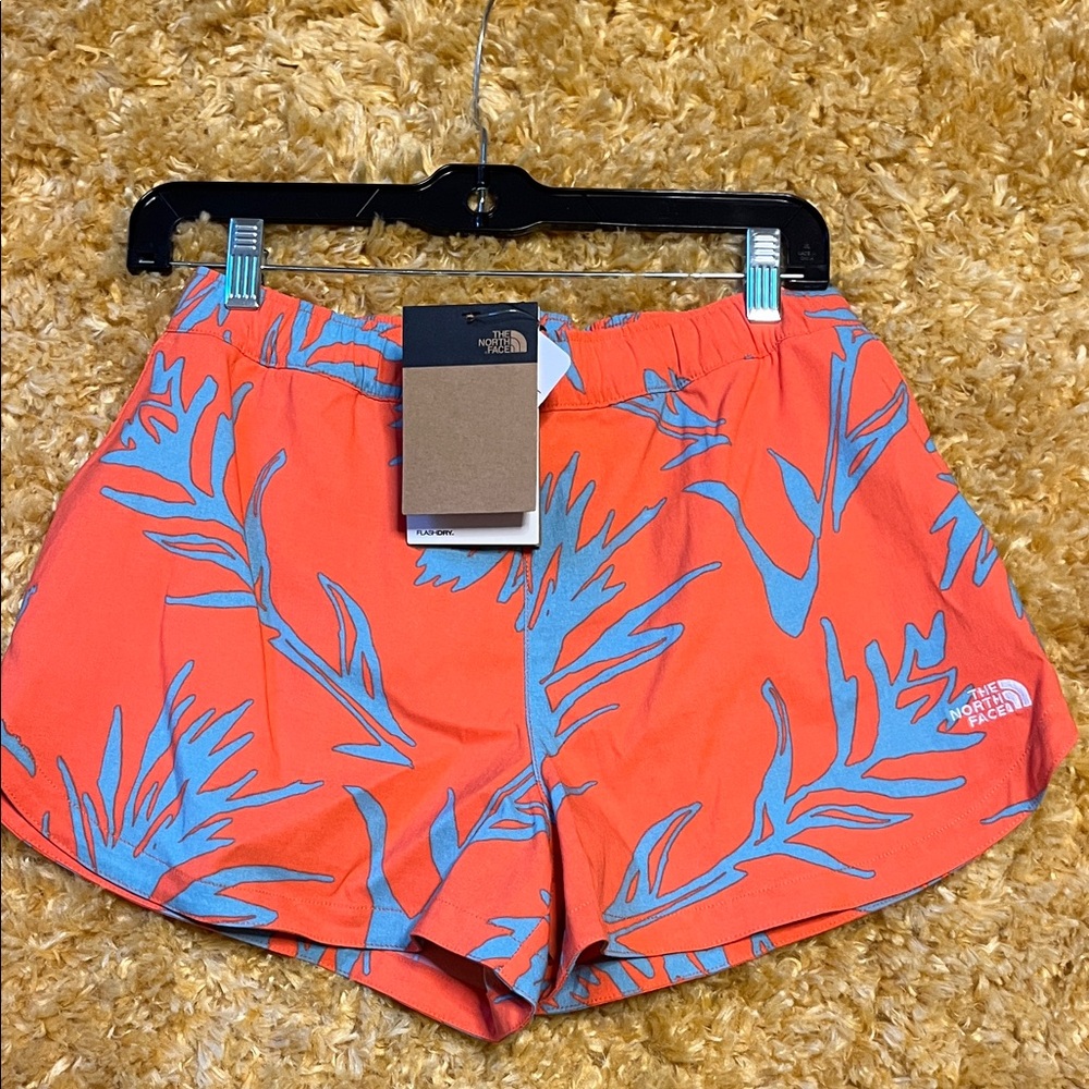 The North Face Women's Vibrant Coral and Sky Blue Shorts